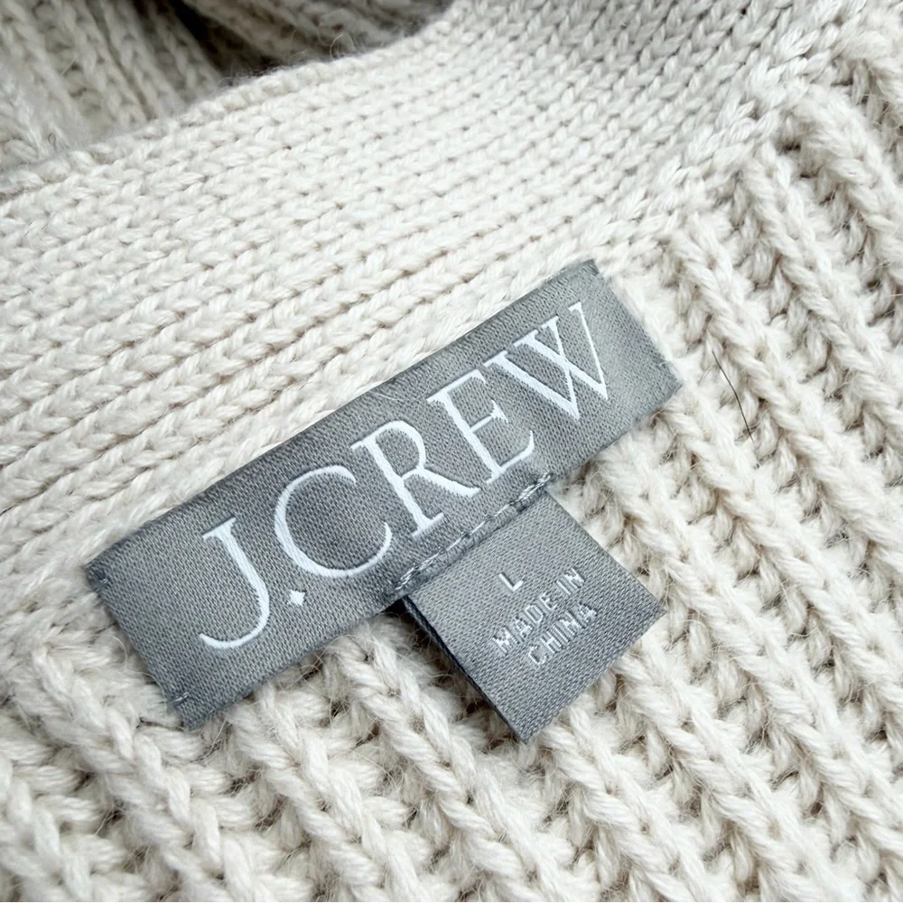 J. Crew Ribbed V-Neck Cardigan Sweater Beige Size Large Oversized Fit